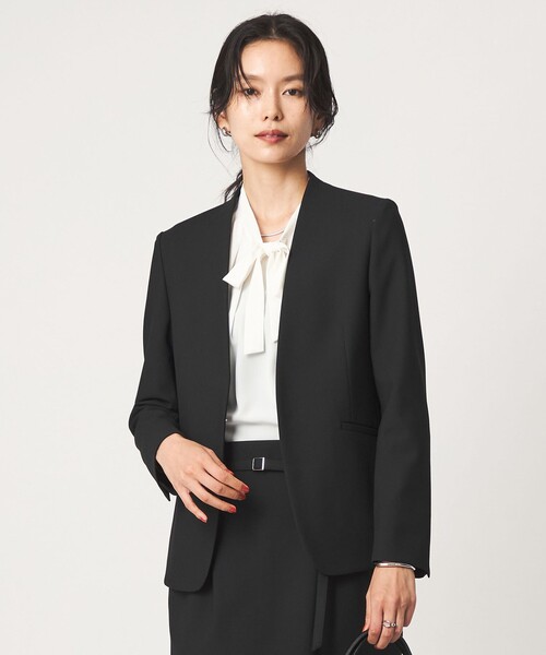 green label relaxing（グリーンレーベルリラクシング）の「［size SHORT/TALLあり］ライト ダブルクロス ノーラペル ジャケット（ノーカラージャケット・レディース・グレー/ネイビー/ブラック/ベージュ・SHORT/34/36/38/40/42/44/46/TALL）」の2枚目の写真