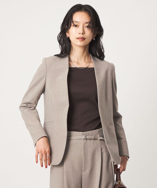 green label relaxing（グリーンレーベルリラクシング）の「［size SHORT/TALLあり］ライト ダブルクロス ノーラペル ジャケット（ノーカラージャケット・レディース・グレー/ネイビー/ブラック/ベージュ・SHORT/34/36/38/40/42/44/46/TALL）」の5枚目の写真