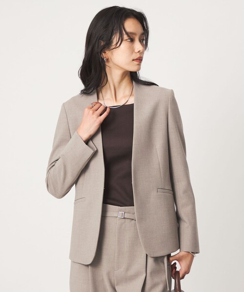 green label relaxing（グリーンレーベルリラクシング）の「［size SHORT/TALLあり］ライト ダブルクロス ノーラペル ジャケット（ノーカラージャケット・レディース・グレー/ネイビー/ブラック/ベージュ・SHORT/34/36/38/40/42/44/46/TALL）」の6枚目の写真