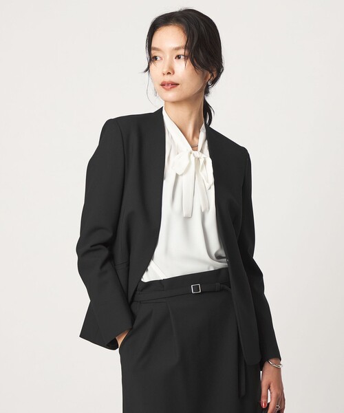 green label relaxing（グリーンレーベルリラクシング）の「［size SHORT/TALLあり］ライト ダブルクロス ノーラペル ジャケット（ノーカラージャケット・レディース・グレー/ネイビー/ブラック/ベージュ・SHORT/34/36/38/40/42/44/46/TALL）」の11枚目の写真