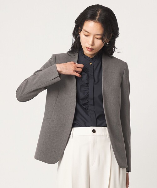 green label relaxing（グリーンレーベルリラクシング）の「［size SHORT/TALLあり］ライト ダブルクロス ノーラペル ジャケット（ノーカラージャケット・レディース・グレー/ネイビー/ブラック/ベージュ・SHORT/34/36/38/40/42/44/46/TALL）」の14枚目の写真
