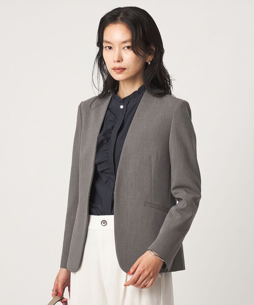 green label relaxing（グリーンレーベルリラクシング）の「［size SHORT/TALLあり］ライト ダブルクロス ノーラペル ジャケット（ノーカラージャケット・レディース・グレー/ネイビー/ブラック/ベージュ・SHORT/34/36/38/40/42/44/46/TALL）」の15枚目の写真