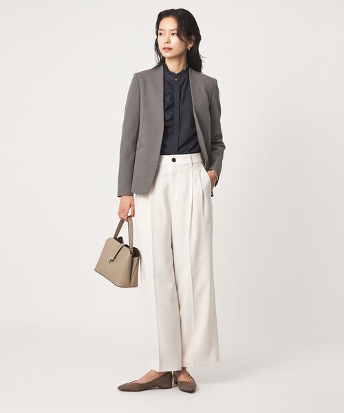 green label relaxing（グリーンレーベルリラクシング）の「［size SHORT/TALLあり］ライト ダブルクロス ノーラペル ジャケット（ノーカラージャケット・レディース・グレー/ネイビー/ブラック/ベージュ・SHORT/34/36/38/40/42/44/46/TALL）」の16枚目の写真