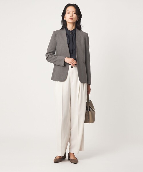 green label relaxing（グリーンレーベルリラクシング）の「［size SHORT/TALLあり］ライト ダブルクロス ノーラペル ジャケット（ノーカラージャケット・レディース・グレー/ネイビー/ブラック/ベージュ・SHORT/34/36/38/40/42/44/46/TALL）」の17枚目の写真