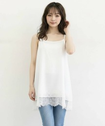 キャミソール インナー チュニック ロング レース 重ね着 黒 灰色 白 レイヤード ロングキャミソール チュニック丈 キャミソールワンピース 裾レース シフォン 切替レース スリット ゆったりシルエット 体型カバー 裾見せ 丈足し チラ見せ オールシーズン レディース インナーキャミソール