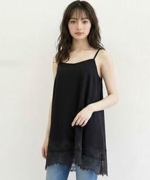 キャミソール インナー チュニック ロング レース 重ね着 黒 灰色 白 レイヤード ロングキャミソール チュニック丈 キャミソールワンピース 裾レース シフォン 切替レース スリット ゆったりシルエット 体型カバー 裾見せ 丈足し チラ見せ オールシーズン レディース インナーキャミソール