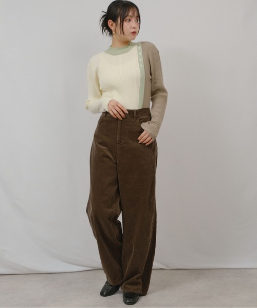 palm RICHE(ポームリシュ)の「バイカラーニット(Tシャツ/カットソー・レディース・オフホワイト/ブラック/グレー・M)」の4枚目の写真