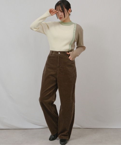 palm RICHE(ポームリシュ)の「バイカラーニット(Tシャツ/カットソー・レディース・オフホワイト/ブラック/グレー・M)」の5枚目の写真