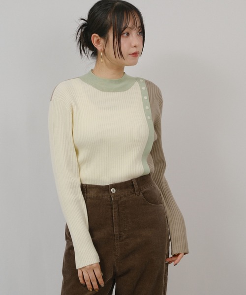 palm RICHE(ポームリシュ)の「バイカラーニット(Tシャツ/カットソー・レディース・オフホワイト/ブラック/グレー・M)」の14枚目の写真