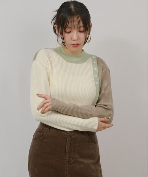 palm RICHE(ポームリシュ)の「バイカラーニット(Tシャツ/カットソー・レディース・オフホワイト/ブラック/グレー・M)」の15枚目の写真