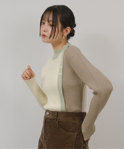 palm RICHE(ポームリシュ)の「バイカラーニット(Tシャツ/カットソー・レディース・オフホワイト/ブラック/グレー・M)」の16枚目の写真