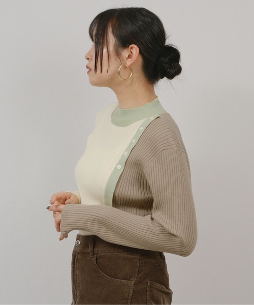 palm RICHE(ポームリシュ)の「バイカラーニット(Tシャツ/カットソー・レディース・オフホワイト/ブラック/グレー・M)」の17枚目の写真