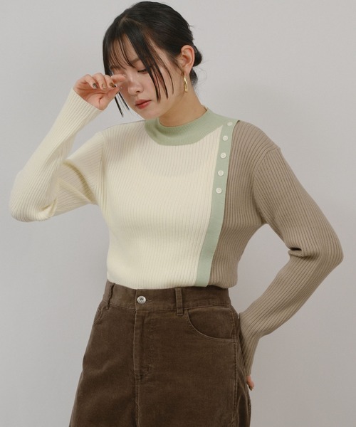 palm RICHE(ポームリシュ)の「バイカラーニット(Tシャツ/カットソー・レディース・オフホワイト/ブラック/グレー・M)」の12枚目の写真