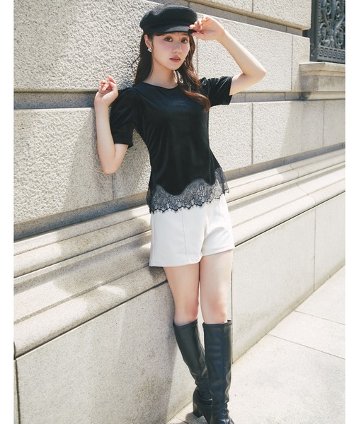 tocco closet（トッコ　クローゼット）の「裾レーストリムストレッチマットベロアプルオーバー（その他トップス・レディース・ブラック/ライトベージュ・M）」の5枚目の写真