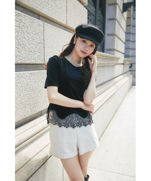 tocco closet（トッコ　クローゼット）の「裾レーストリムストレッチマットベロアプルオーバー（その他トップス・レディース・ブラック/ライトベージュ・M）」の6枚目の写真