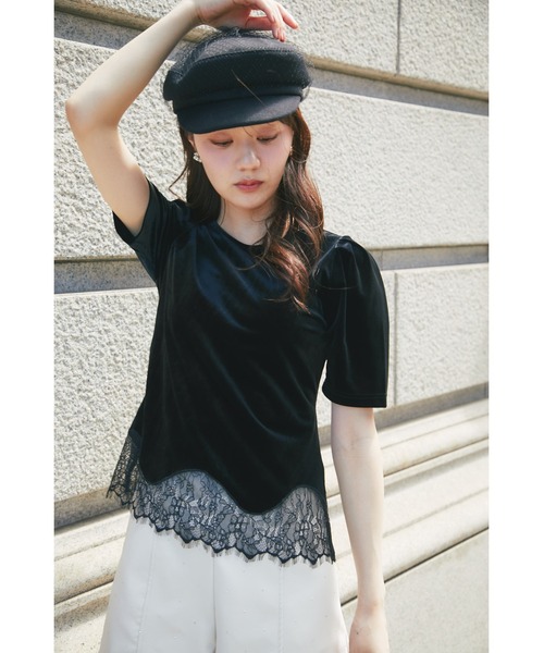 tocco closet（トッコ　クローゼット）の「裾レーストリムストレッチマットベロアプルオーバー（その他トップス・レディース・ブラック/ライトベージュ・M）」の8枚目の写真
