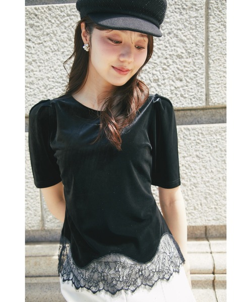 tocco closet（トッコ　クローゼット）の「裾レーストリムストレッチマットベロアプルオーバー（その他トップス・レディース・ブラック/ライトベージュ・M）」の10枚目の写真