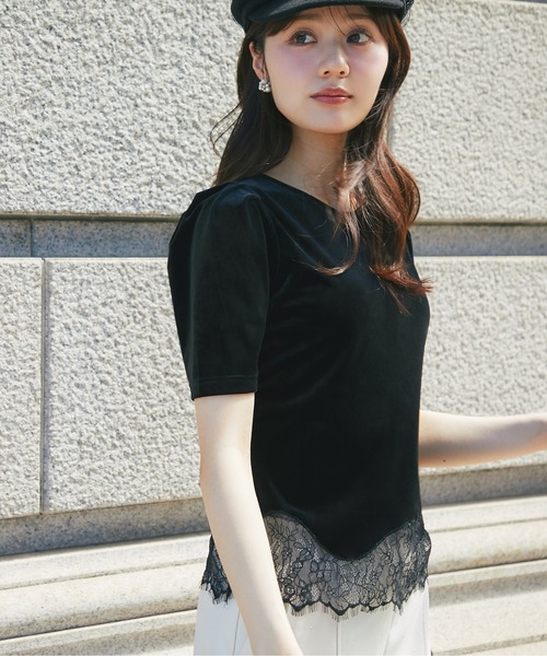 tocco closet（トッコ　クローゼット）の「裾レーストリムストレッチマットベロアプルオーバー（その他トップス・レディース・ブラック/ライトベージュ・M）」の11枚目の写真