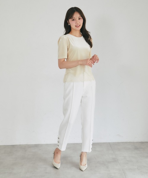 tocco closet（トッコ　クローゼット）の「裾レーストリムストレッチマットベロアプルオーバー（その他トップス・レディース・ブラック/ライトベージュ・M）」の17枚目の写真