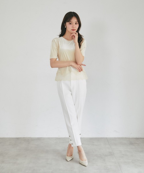 tocco closet（トッコ　クローゼット）の「裾レーストリムストレッチマットベロアプルオーバー（その他トップス・レディース・ブラック/ライトベージュ・M）」の16枚目の写真