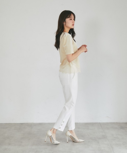tocco closet（トッコ　クローゼット）の「裾レーストリムストレッチマットベロアプルオーバー（その他トップス・レディース・ブラック/ライトベージュ・M）」の18枚目の写真
