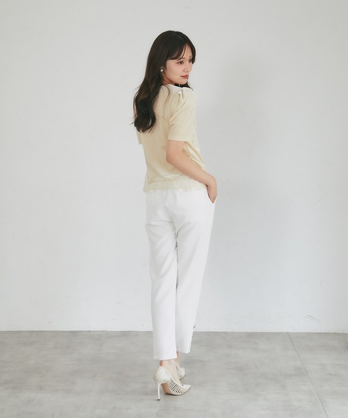 tocco closet（トッコ　クローゼット）の「裾レーストリムストレッチマットベロアプルオーバー（その他トップス・レディース・ブラック/ライトベージュ・M）」の19枚目の写真