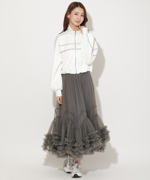 AND COUTURE(アンドクチュール)の「クロップドトラックジャケット(その他アウター・レディース・オフホワイト/ネイビー/イエロー・FREE)」の9枚目の写真