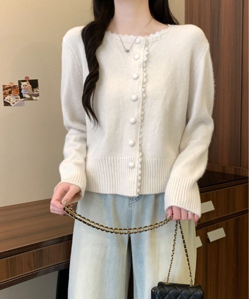 kirakiraShop(キラキラショップ)の「襟レース ニット カーディガン(カーディガン/ボレロ・レディース・オフホワイト/ピンク/グレー/ブルー・FREE)」の5枚目の写真