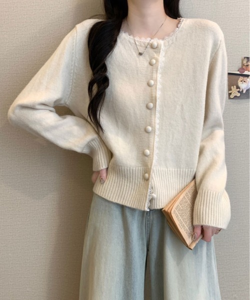 kirakiraShop(キラキラショップ)の「襟レース ニット カーディガン(カーディガン/ボレロ・レディース・オフホワイト/ピンク/グレー/ブルー・FREE)」の6枚目の写真