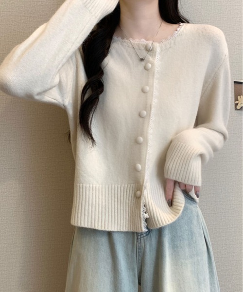 kirakiraShop(キラキラショップ)の「襟レース ニット カーディガン(カーディガン/ボレロ・レディース・オフホワイト/ピンク/グレー/ブルー・FREE)」の7枚目の写真