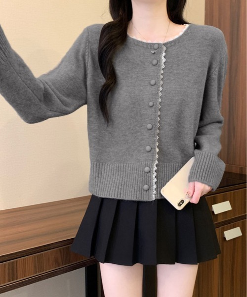 kirakiraShop(キラキラショップ)の「襟レース ニット カーディガン(カーディガン/ボレロ・レディース・オフホワイト/ピンク/グレー/ブルー・FREE)」の8枚目の写真