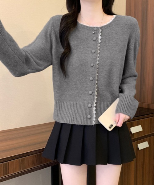 kirakiraShop(キラキラショップ)の「襟レース ニット カーディガン(カーディガン/ボレロ・レディース・オフホワイト/ピンク/グレー/ブルー・FREE)」の9枚目の写真
