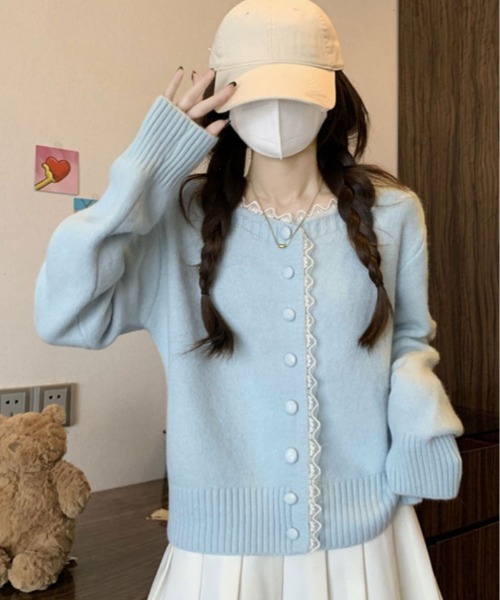 kirakiraShop(キラキラショップ)の「襟レース ニット カーディガン(カーディガン/ボレロ・レディース・オフホワイト/ピンク/グレー/ブルー・FREE)」の11枚目の写真