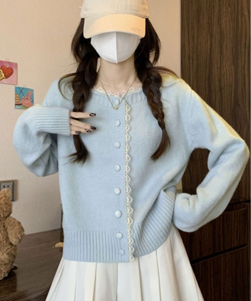 kirakiraShop(キラキラショップ)の「襟レース ニット カーディガン(カーディガン/ボレロ・レディース・オフホワイト/ピンク/グレー/ブルー・FREE)」の12枚目の写真
