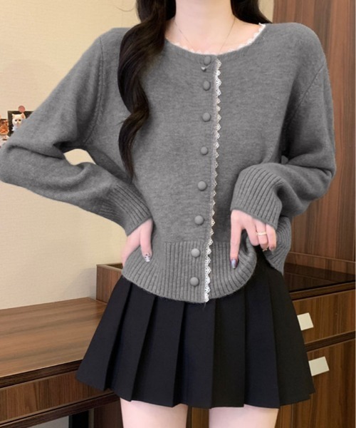 kirakiraShop(キラキラショップ)の「襟レース ニット カーディガン(カーディガン/ボレロ・レディース・オフホワイト/ピンク/グレー/ブルー・FREE)」の10枚目の写真