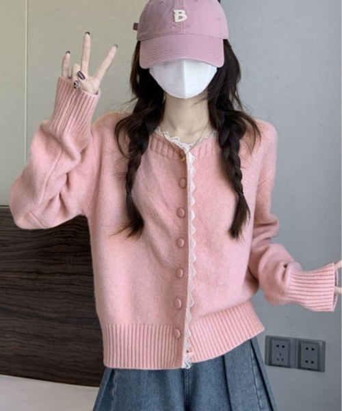 kirakiraShop(キラキラショップ)の「襟レース ニット カーディガン(カーディガン/ボレロ・レディース・オフホワイト/ピンク/グレー/ブルー・FREE)」の14枚目の写真
