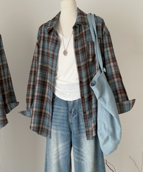 witch（ウイッチ）の「オンブレチェック柄シアーシャツ（オーバーサイズシャツ）（シャツ/ブラウス・レディース・ブラウン・FREE）」の9枚目の写真