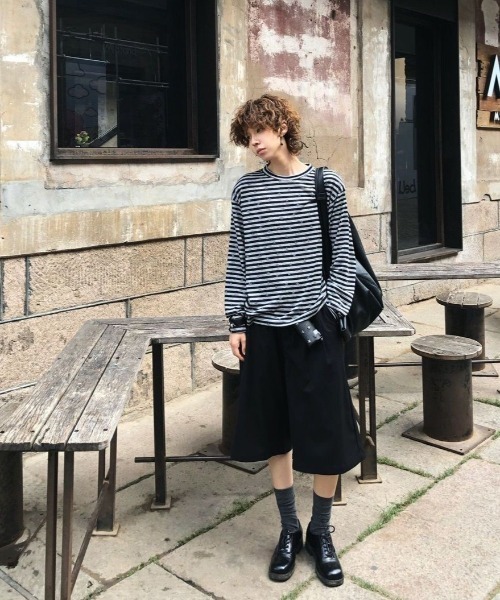 FreeZone(フリーゾーン)の「スター総柄ボーダーシアーロングスリーブ T シャツ(Tシャツ/カットソー・メンズ・ライトグレー/ダークグレー・F)」の12枚目の写真