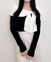 【WEB限定】ビジュー2Wayリボンオフショルニット