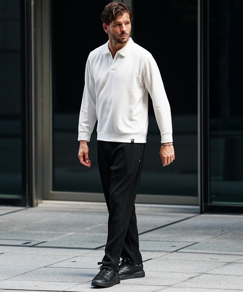SOMEDIFF(サムディフ)の「【SOMEDIFF】トータスシェルパターン長袖ポロシャツ メンズ 秋服(ポロシャツ・メンズ・ホワイト/チャコール・XL/XXL/M/L)」の8枚目の写真