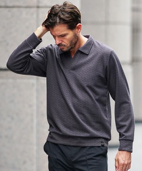 SOMEDIFF(サムディフ)の「【SOMEDIFF】トータスシェルパターン長袖ポロシャツ メンズ 秋服(ポロシャツ・メンズ・ホワイト/チャコール・XL/XXL/M/L)」の11枚目の写真