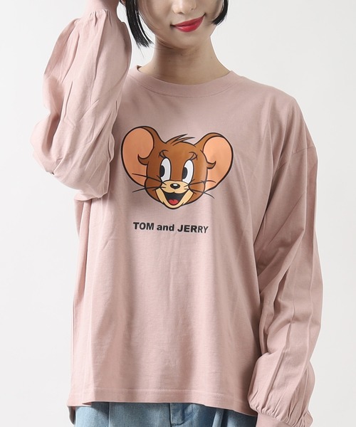 Tom&Jerry(トムアンドジェリー)の「TOM and JERRY トムとジェリー レディース オーバーサイズ 長袖 プリントTシャツ/バックプリントもあり(Tシャツ/カットソー・レディース・グリーン/モカ/ブラック系2/ブラック系1・L/M)」の4枚目の写真