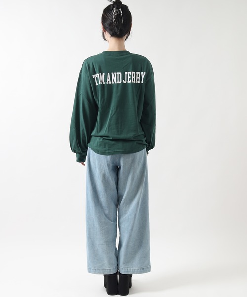 Tom&Jerry(トムアンドジェリー)の「TOM and JERRY トムとジェリー レディース オーバーサイズ 長袖 プリントTシャツ/バックプリントもあり(Tシャツ/カットソー・レディース・グリーン/モカ/ブラック系2/ブラック系1・L/M)」の9枚目の写真