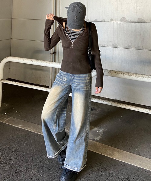 non-hedge（ノンヘッジ）の「スターモチーフジップフードリブトップス（Tシャツ/カットソー・レディース・グレー/ブラック/ブラウン・FREE）」の5枚目の写真