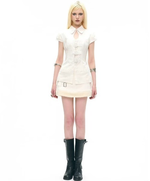 into.eight(イントゥエイト)の「【into.eight】Brett Shirt / 【イントゥエイト】カットアウトベルトストライプ半袖ブラウス(シャツ/ブラウス・レディース・ホワイト・S)」の13枚目の写真
