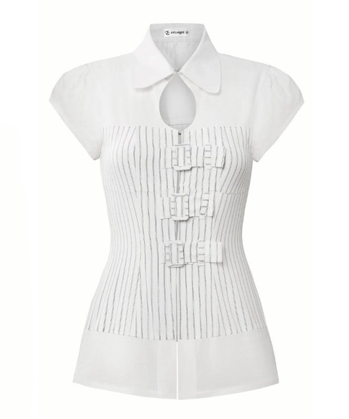 into.eight(イントゥエイト)の「【into.eight】Brett Shirt / 【イントゥエイト】カットアウトベルトストライプ半袖ブラウス(シャツ/ブラウス・レディース・ホワイト・S)」の14枚目の写真