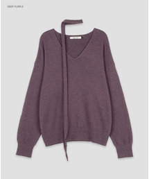 (T-7300)RACOON BLENDED MEFFLER SET V-NECK KNIT S