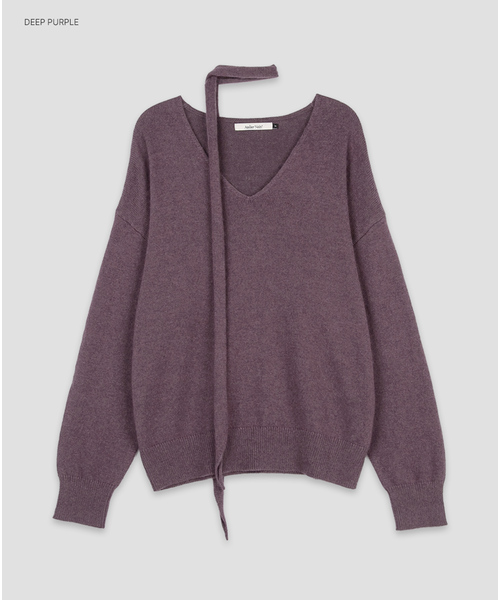 ATELIER NAIN(アトリエナイン)の「(T-7300)RACOON BLENDED MEFFLER SET V-NECK KNIT S(ニット/セーター・レディース・ライトグレー/パープル・FREE)」の2枚目の写真