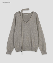 (T-7300)RACOON BLENDED MEFFLER SET V-NECK KNIT S