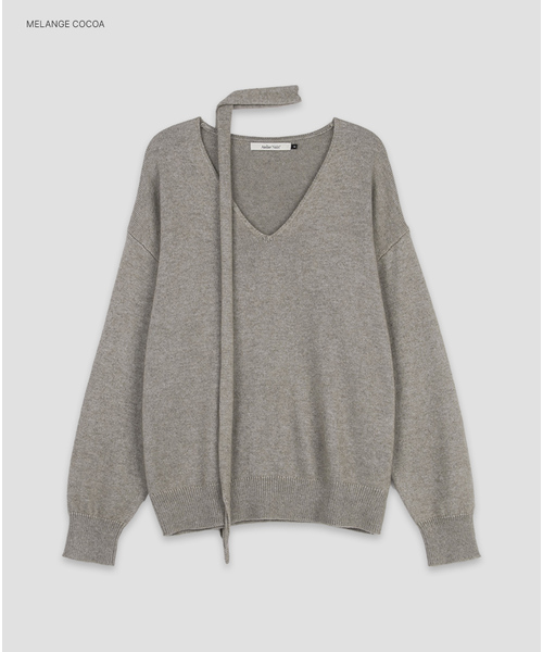 ATELIER NAIN(アトリエナイン)の「(T-7300)RACOON BLENDED MEFFLER SET V-NECK KNIT S(ニット/セーター・レディース・ライトグレー/パープル・FREE)」の1枚目の写真